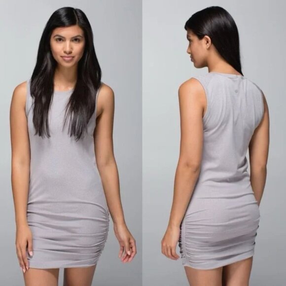 Lululemon Heather Medium Gray In The Flow Ruched Bodycon Casual Dress | Size 6 - Picture 1 of 7